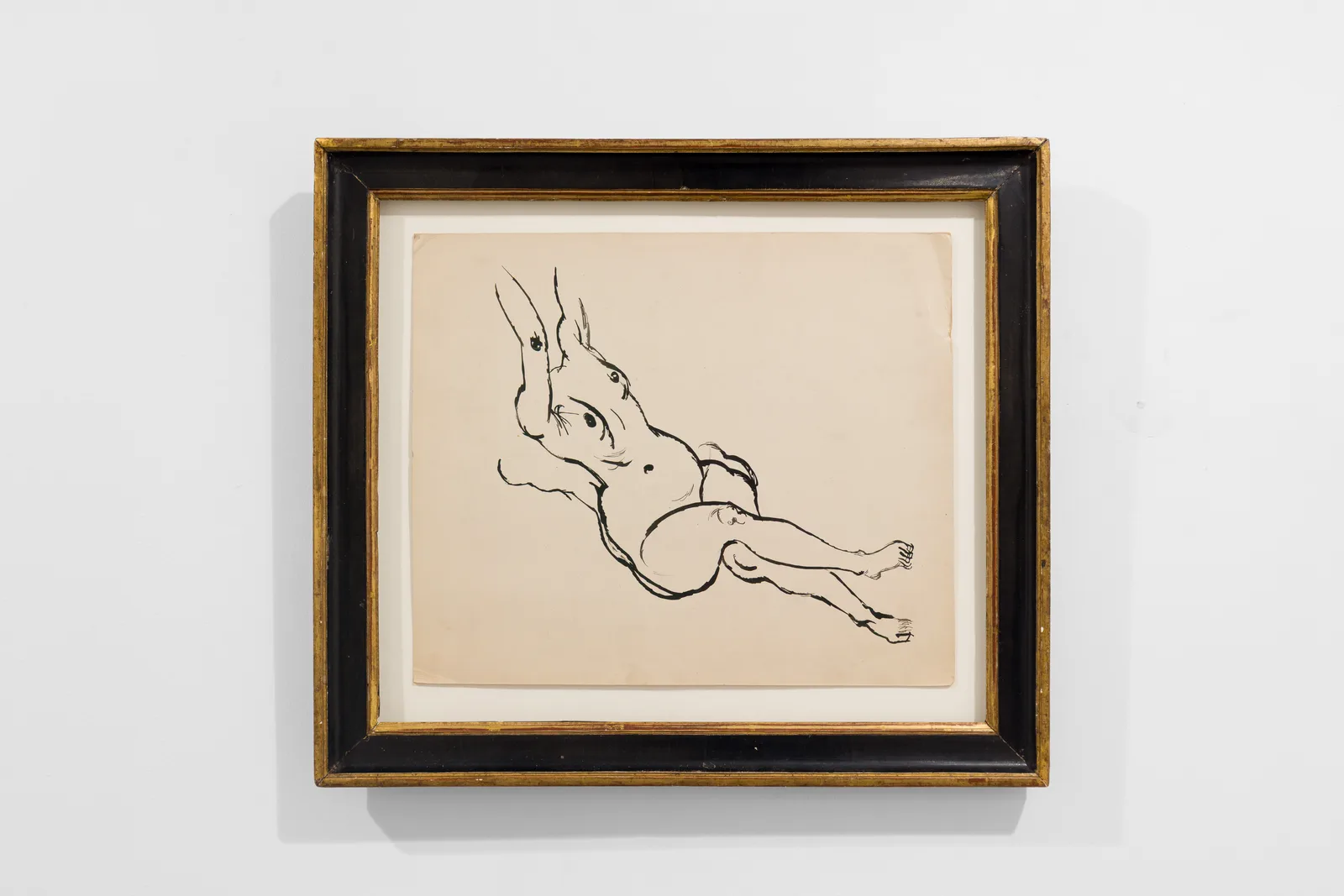An ink on board painting of a nude woman