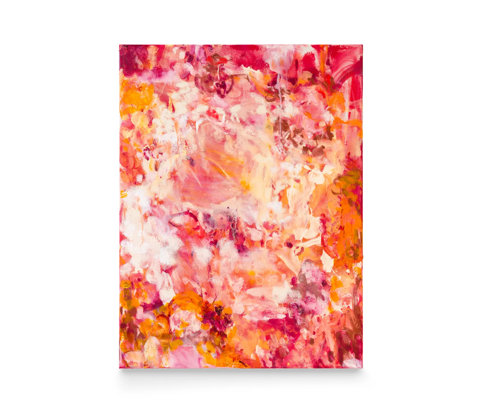 A red and orange gestural abstract painting by Isabella Amram