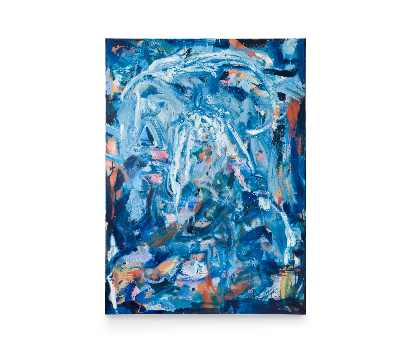 A blue gestural abstract painting by Isabella Amram 