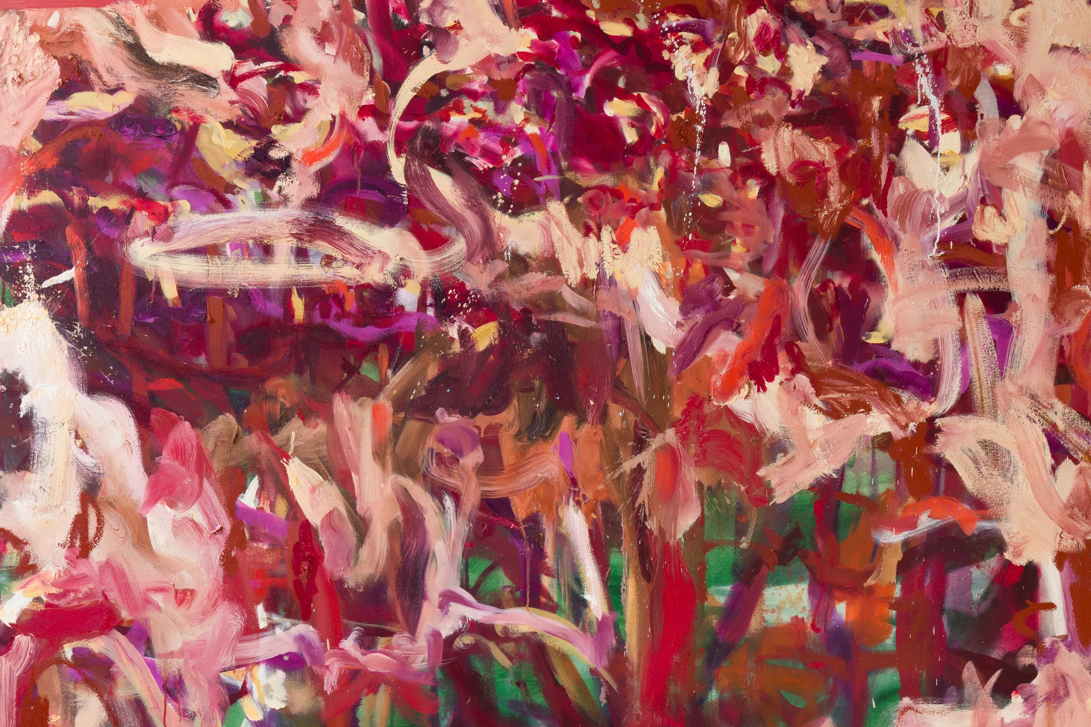 A red abstract painting by Isabella Amram