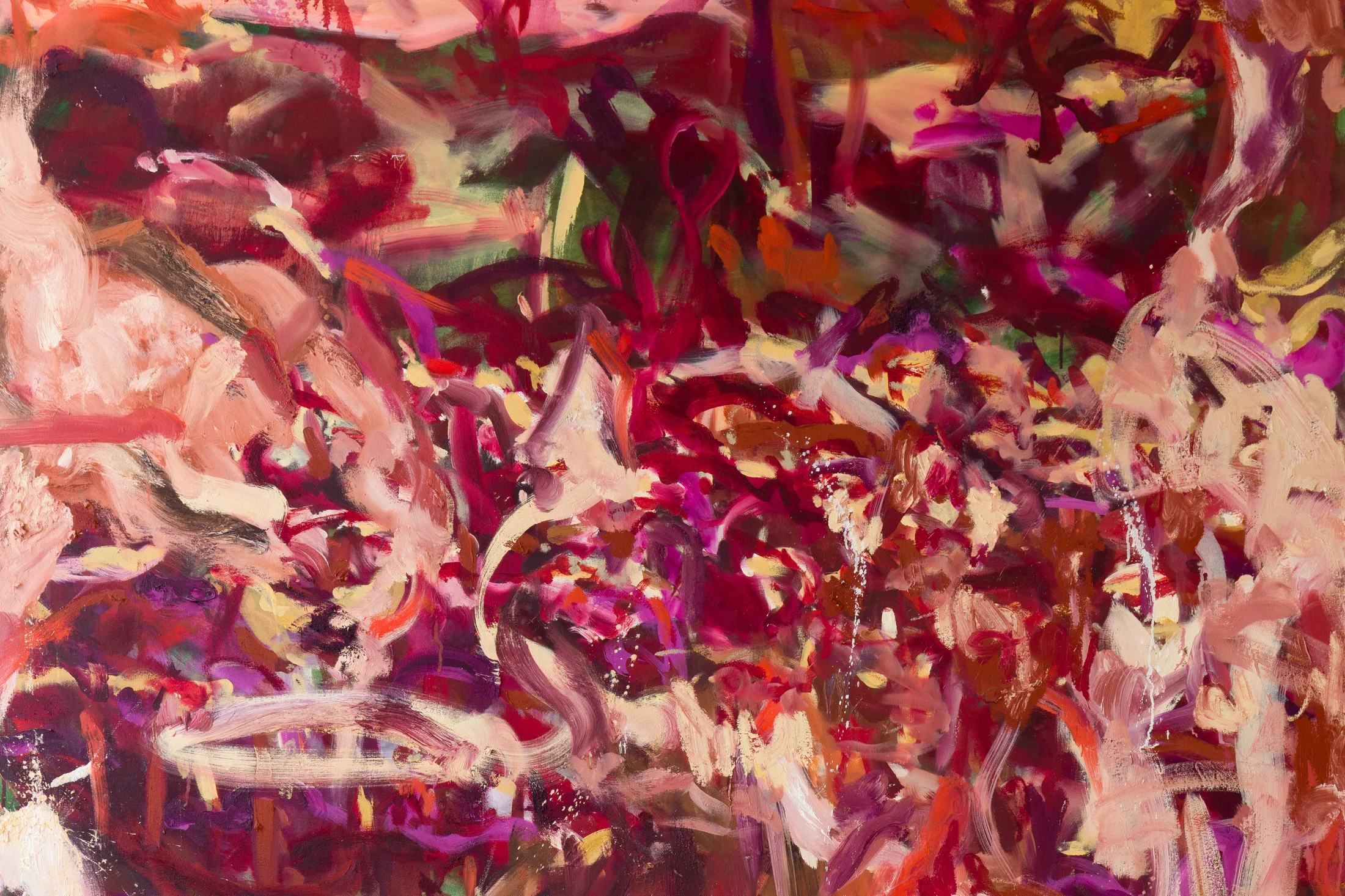 A red abstract painting by Isabella Amram