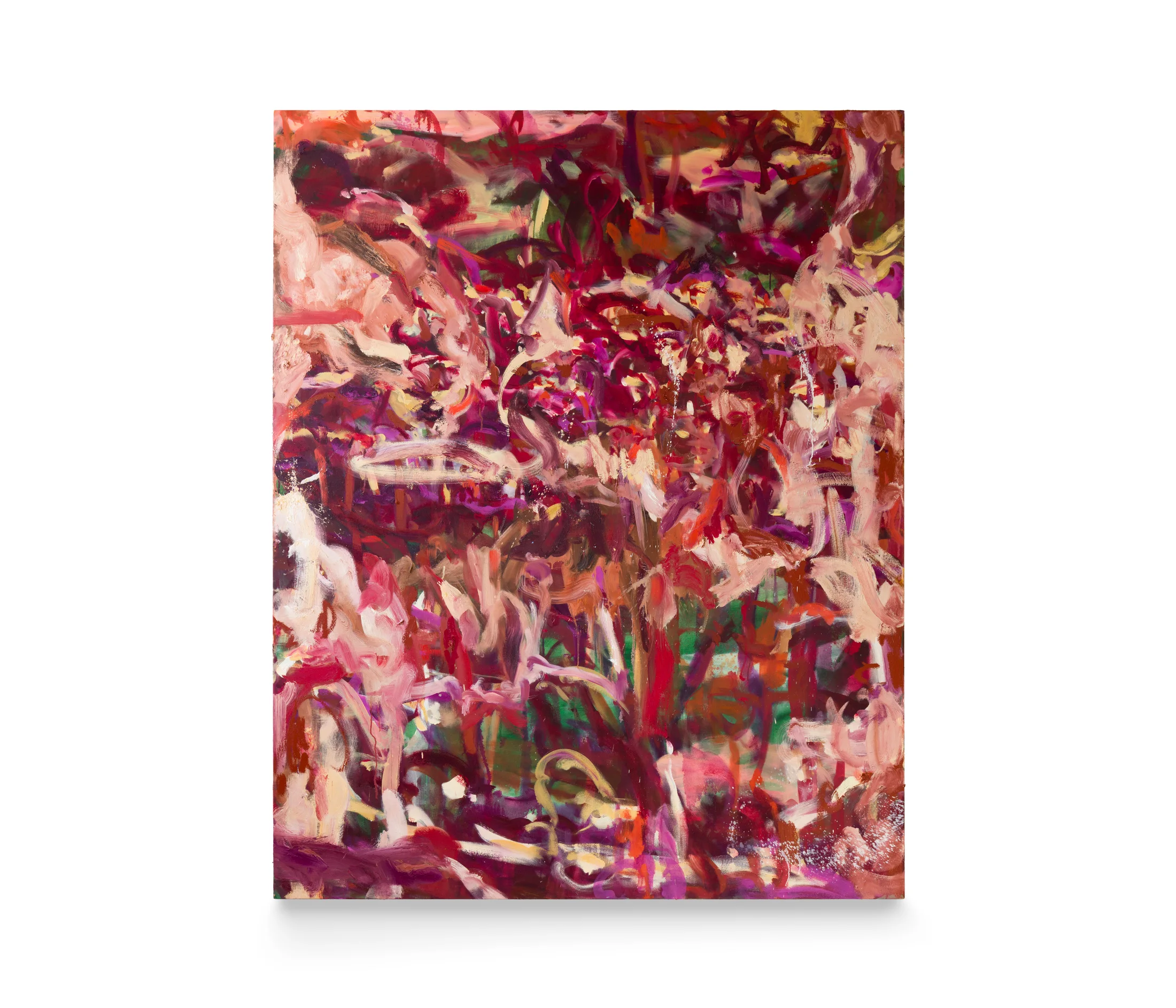 A red abstract painting by Isabella Amram