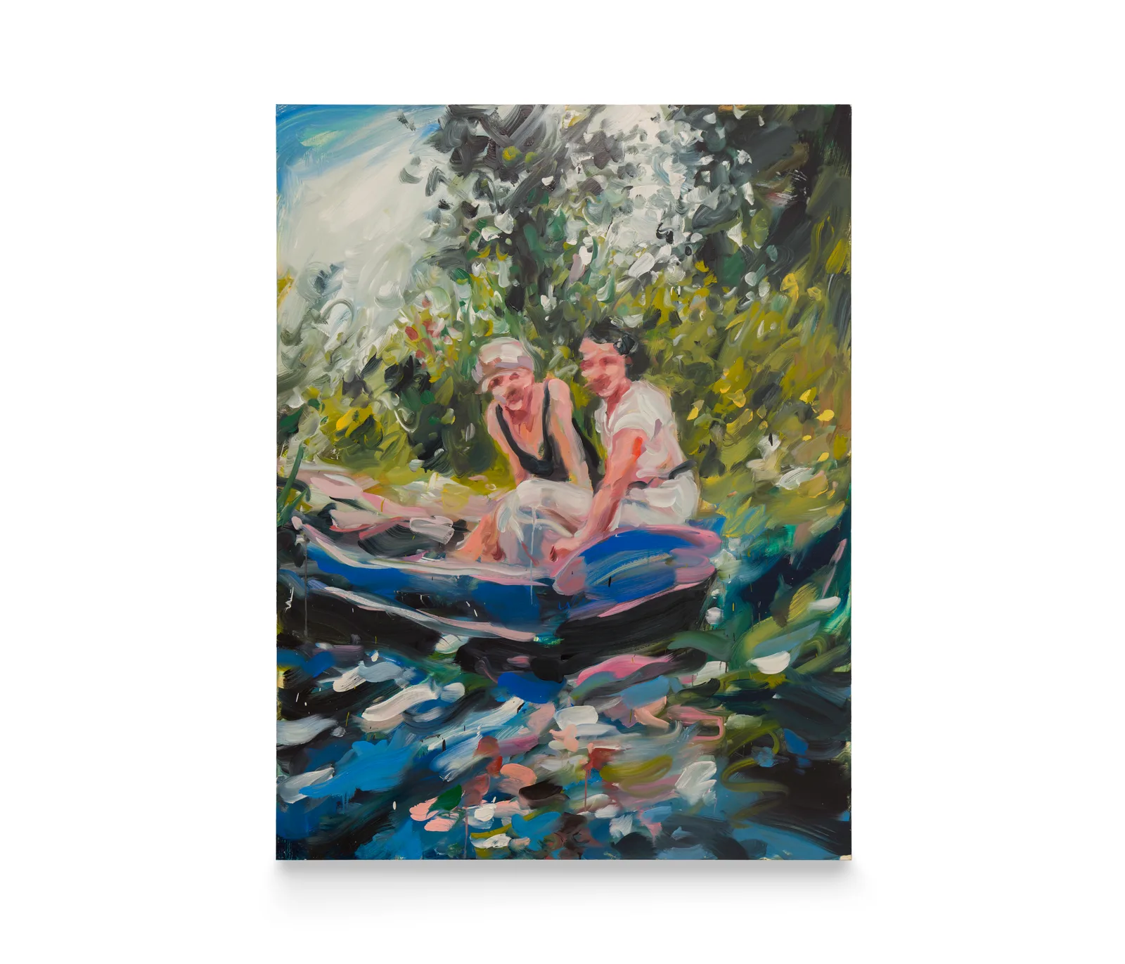 A painting of two women in a boat by Laura Lancaster