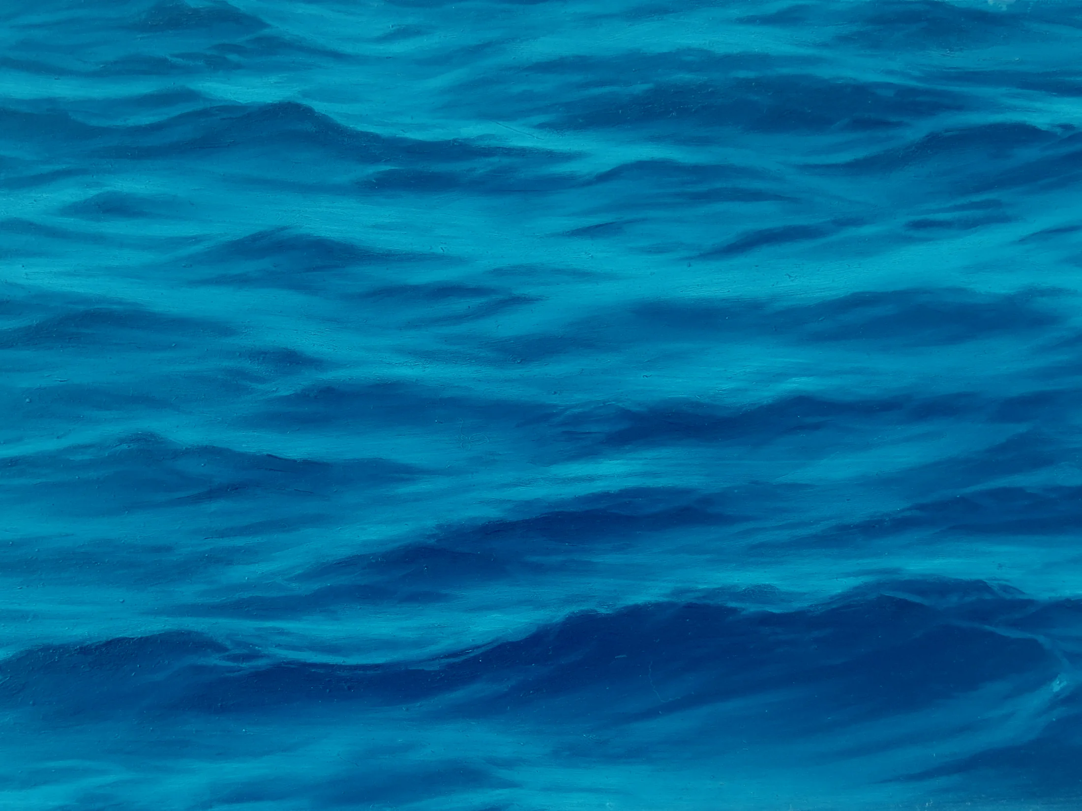 A detail of a painting by Meredith Sellers of a pair of cropped women's eyes and a cropped area of the sea