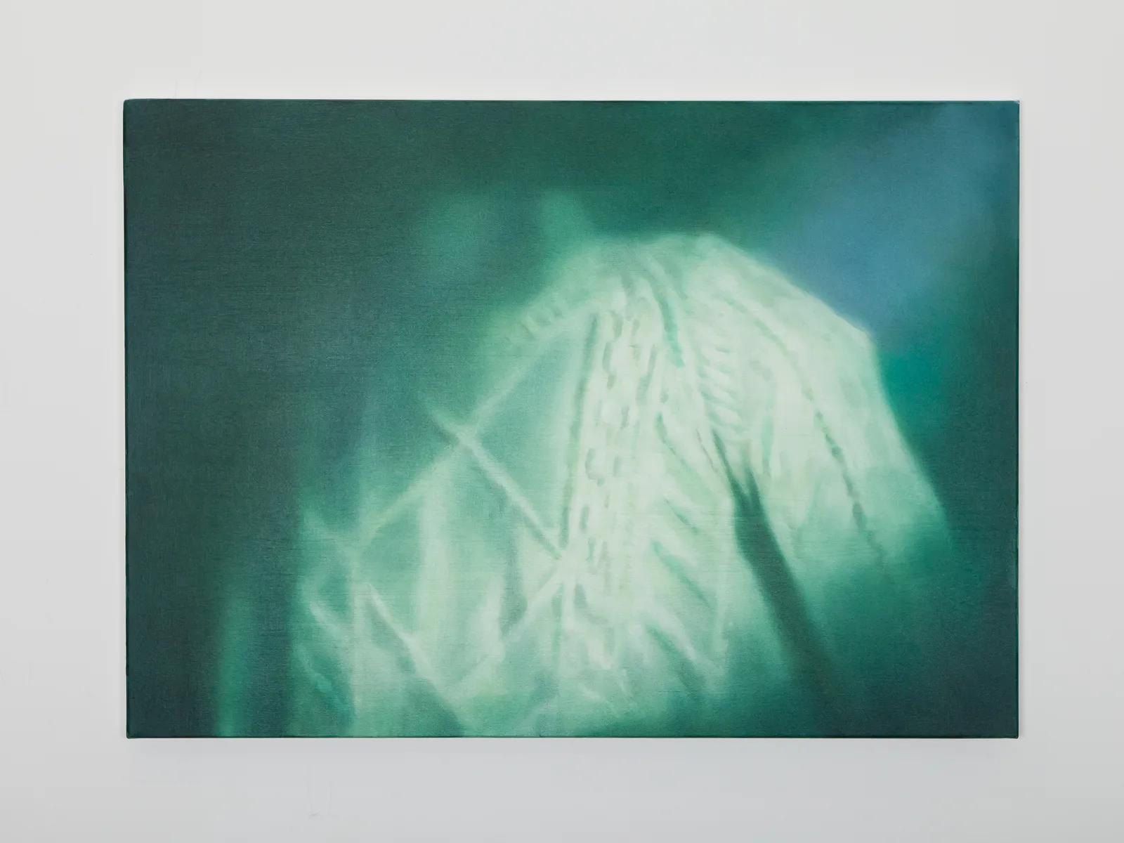 A painting by Rachel Lancaster of the crop of a person wearing a knitted jumper
