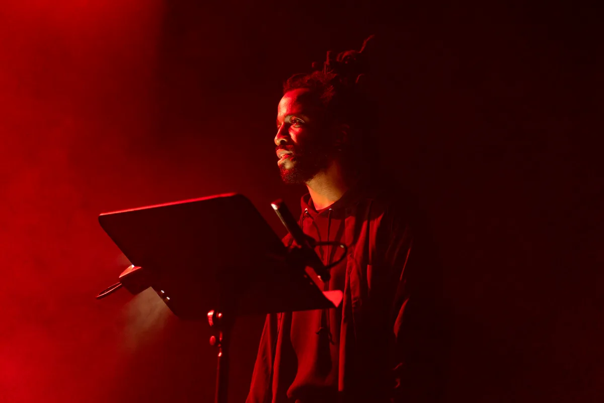 Simeon Barclay performing at the ICA