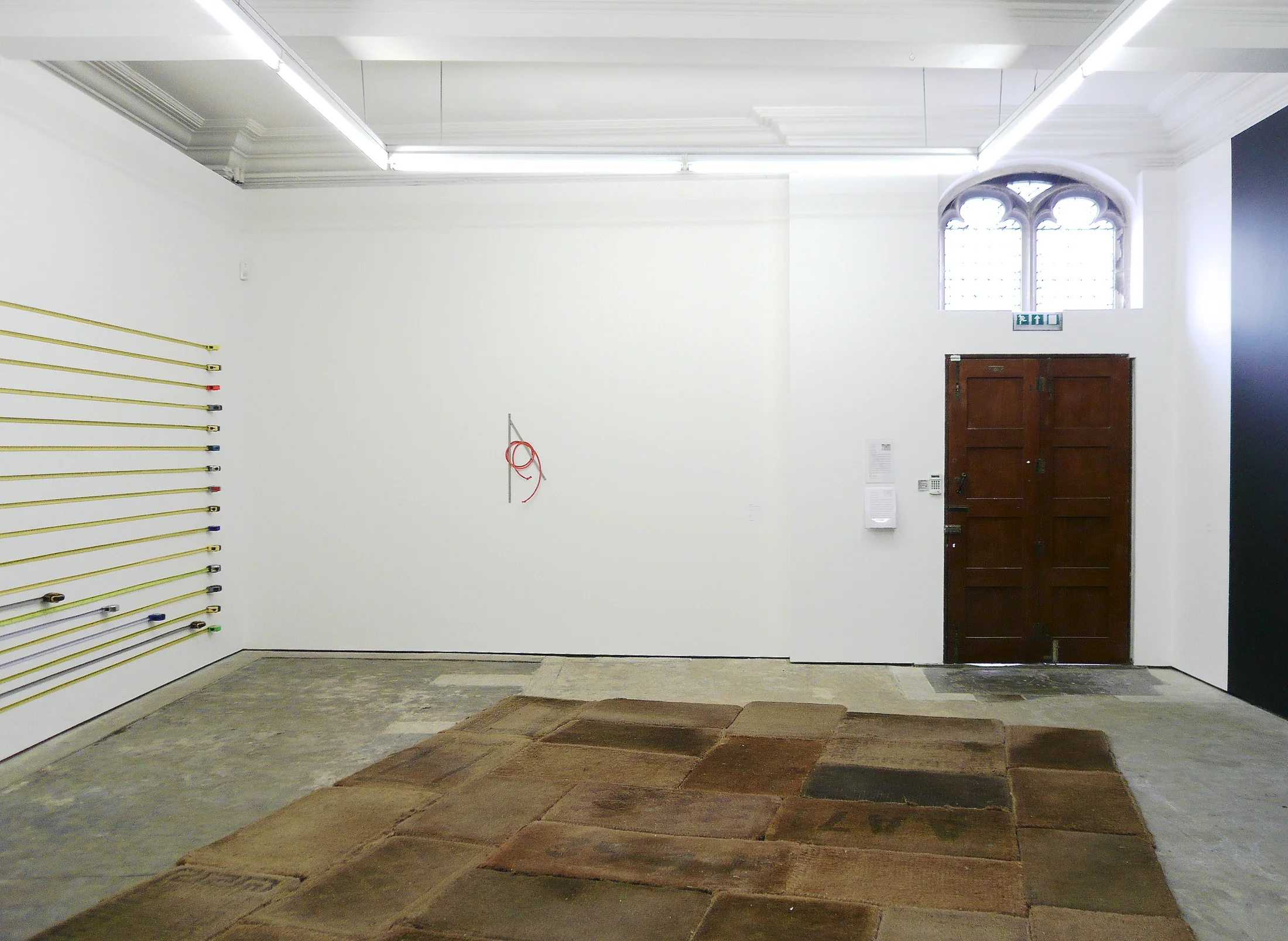 Installation images of 'Double Double' a group exhibition of works by by Eric Bainbridge, Noel Clueit, Marcus Coates, Jo Coupe, Jacob Dahlgren, Rachel Foulion, Dean Hughes, Rachel Lancaster, and Eftihis Patsourakis at Workplace | Gateshead