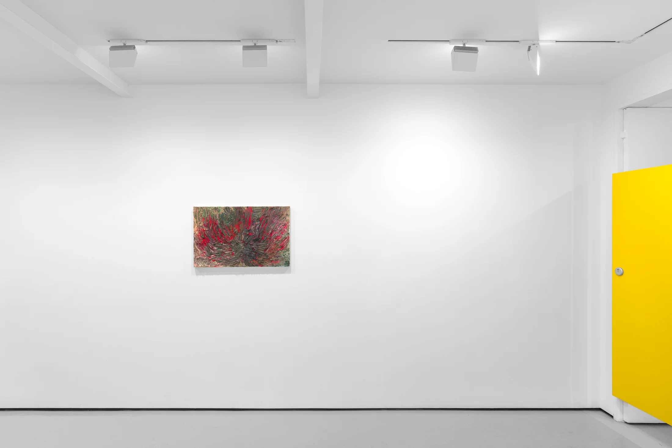 An installation view of James Cabaniuk's solo exhibition with two very large impasto oil paintings on the wall