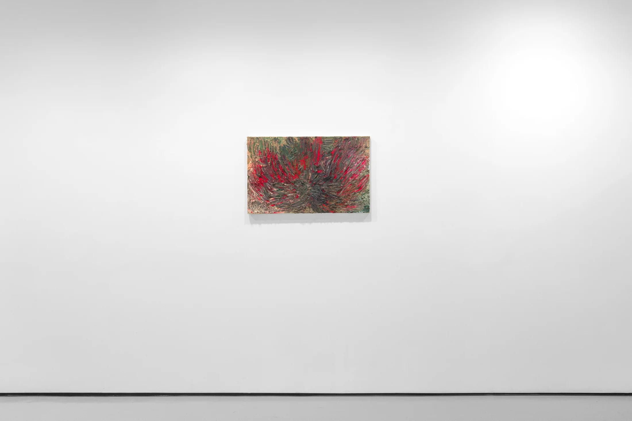 An installation view of James Cabaniuk's solo exhibition with two very large impasto oil paintings on the wall