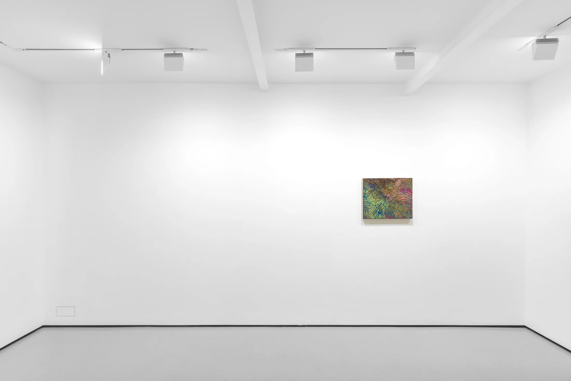 An installation view of James Cabaniuk's solo exhibition with two very large impasto oil paintings on the wall