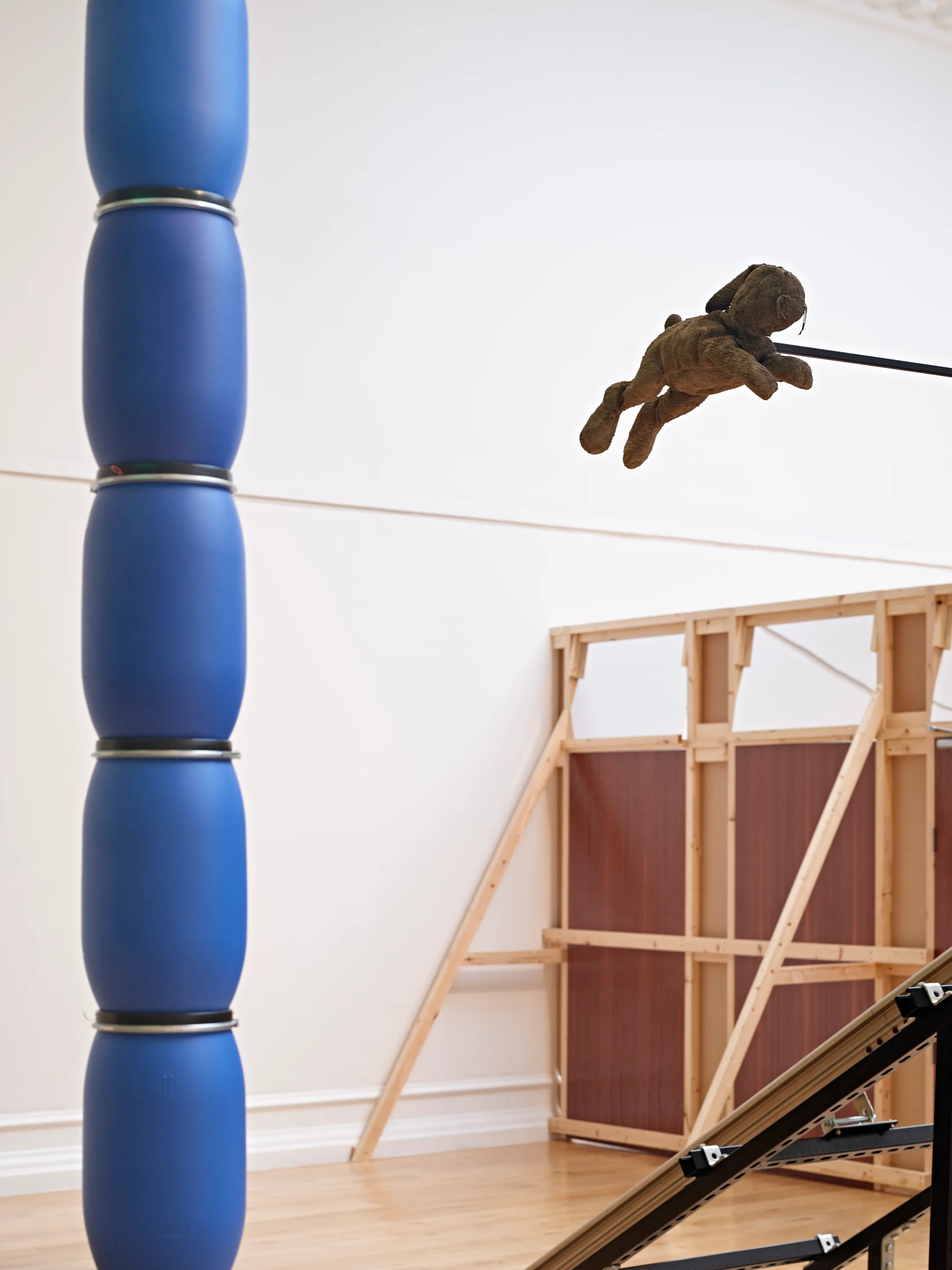 Installation views of Simeon Barclay's solo exhibition 'In the Name of the Father' at South London Gallery in September 2022