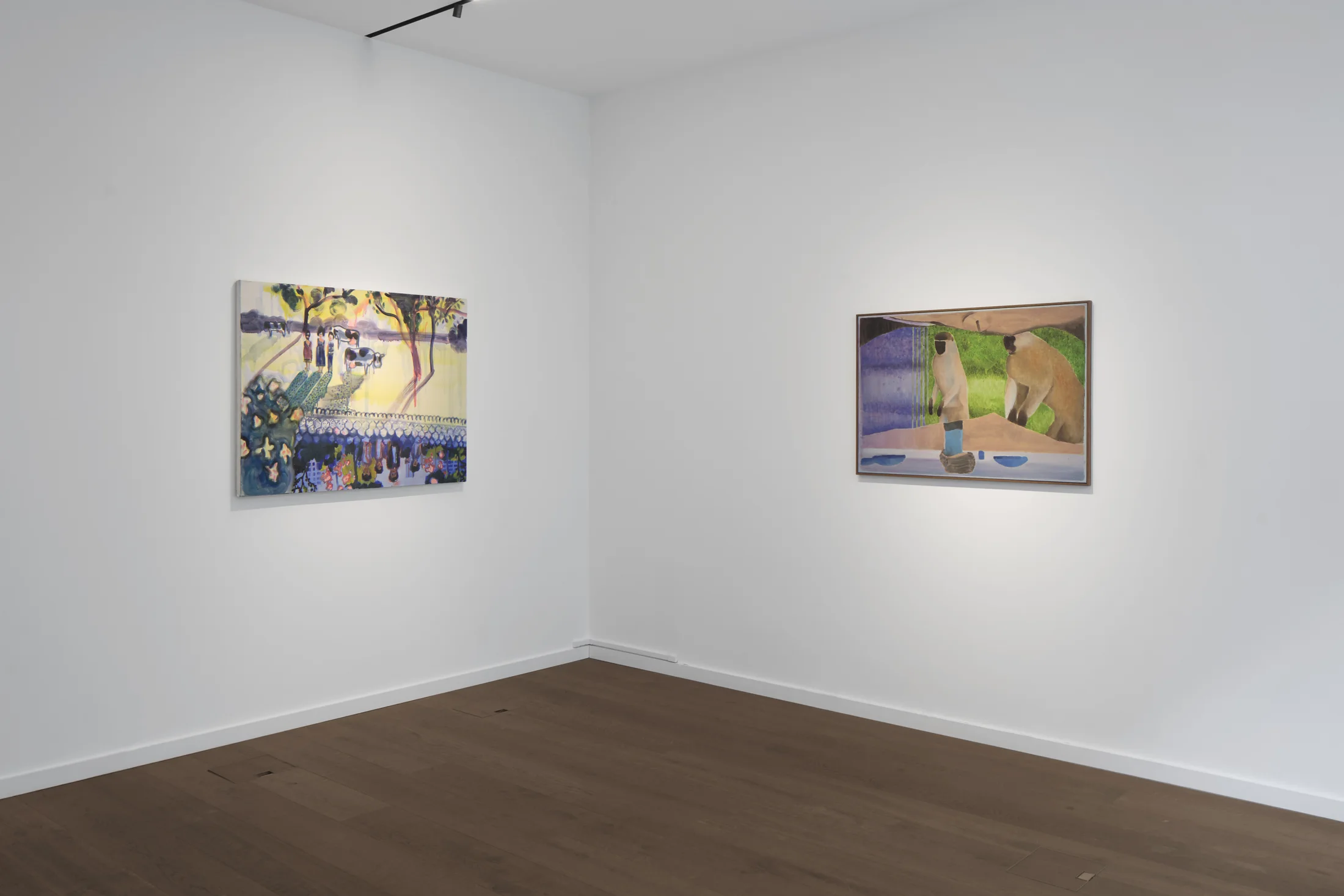 Installation images of 'Interludes' a group exhibition at Workplace in London