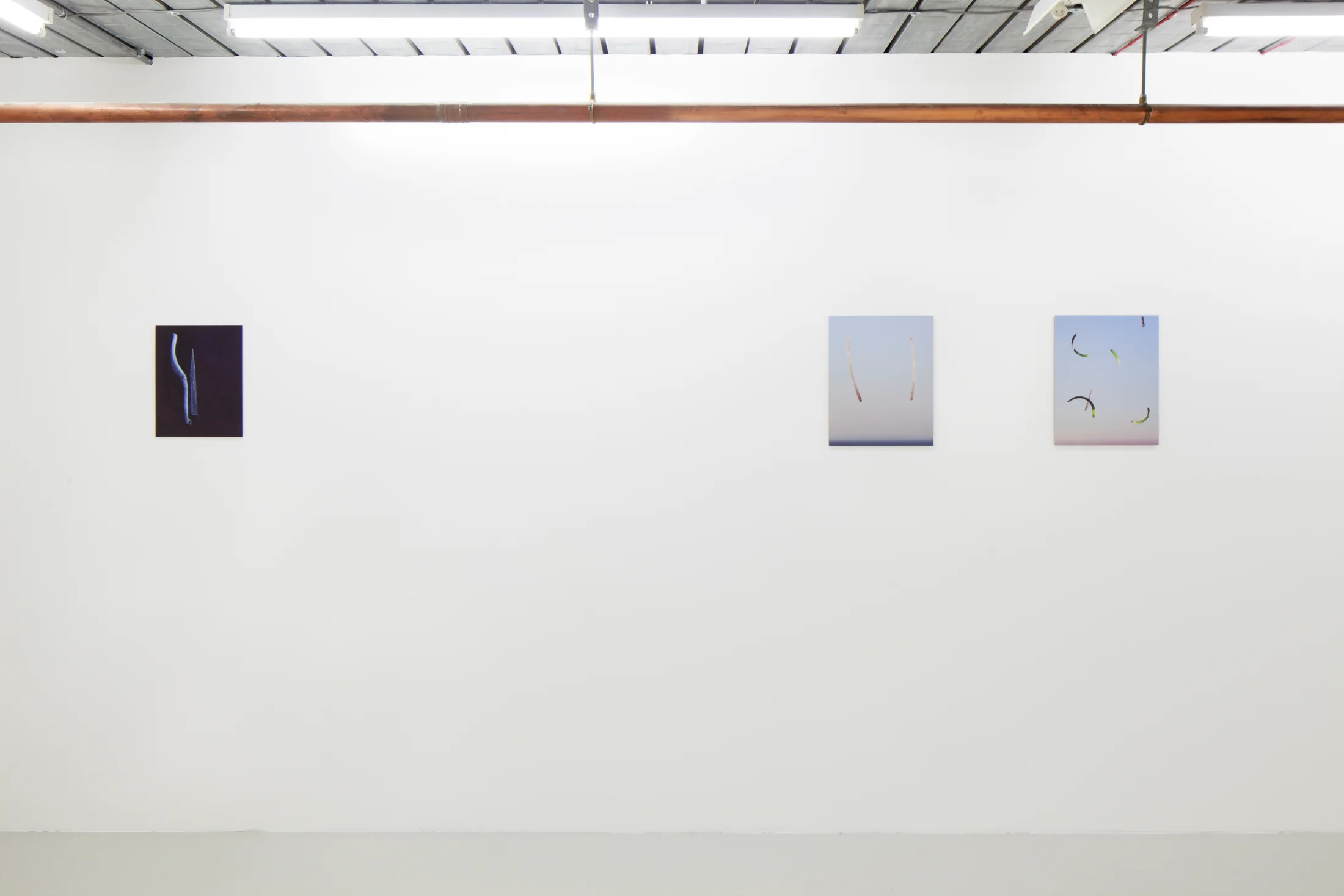 images of Joe Clarke's work in his exhibition 'Every song the same' at Workplace in London