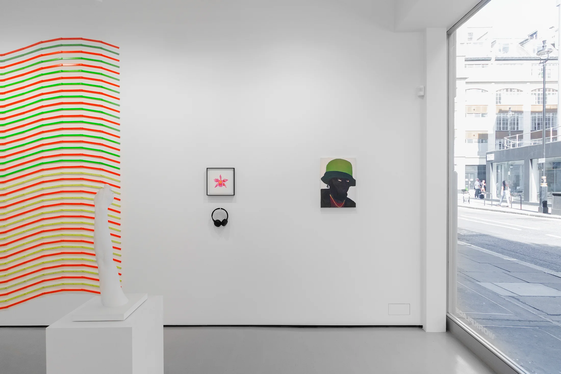Installation views of 'Kaleidoscope' the inaugural group exhibition at Workplace in 50 Mortimer Street, Fitzrovia, London.