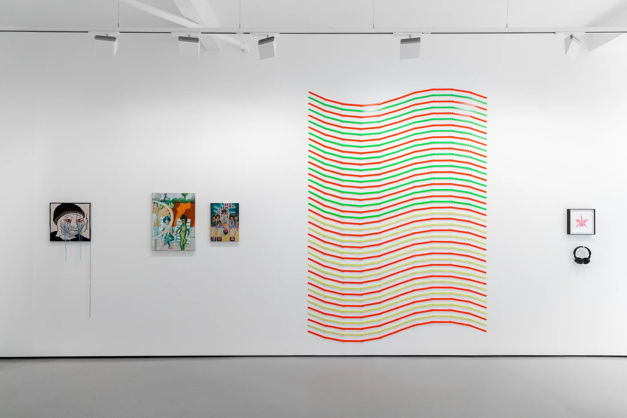 Installation views of 'Kaleidoscope' the inaugural group exhibition at Workplace in 50 Mortimer Street, Fitzrovia, London.