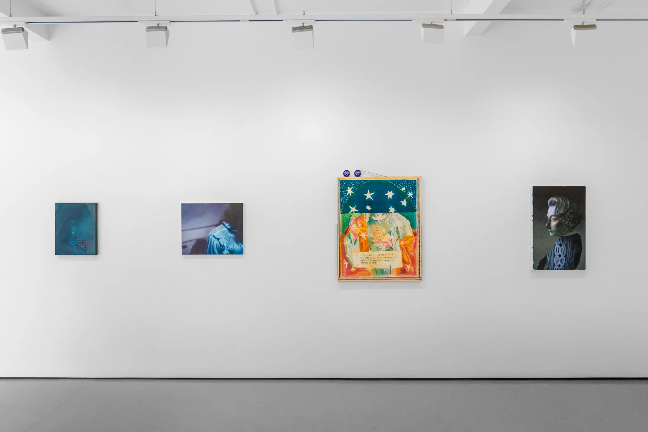Installation views of 'Kaleidoscope' the inaugural group exhibition at Workplace in 50 Mortimer Street, Fitzrovia, London.