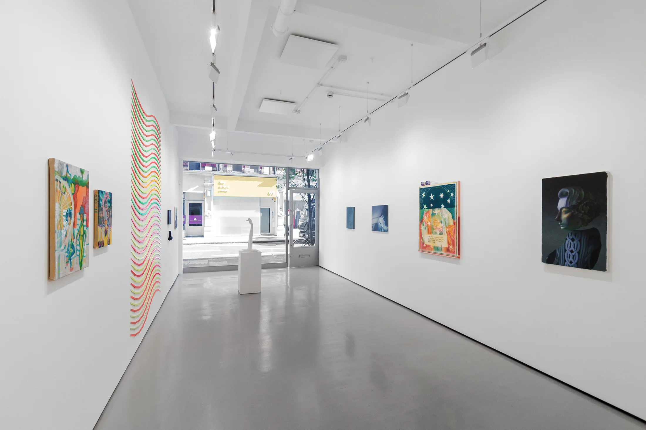Installation views of 'Kaleidoscope' the inaugural group exhibition at Workplace in 50 Mortimer Street, Fitzrovia, London.