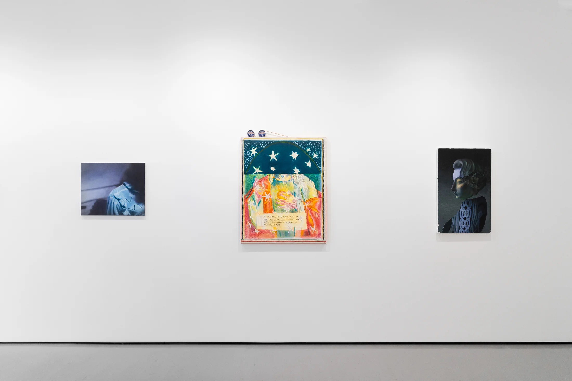 Installation views of 'Kaleidoscope' the inaugural group exhibition at Workplace in 50 Mortimer Street, Fitzrovia, London.