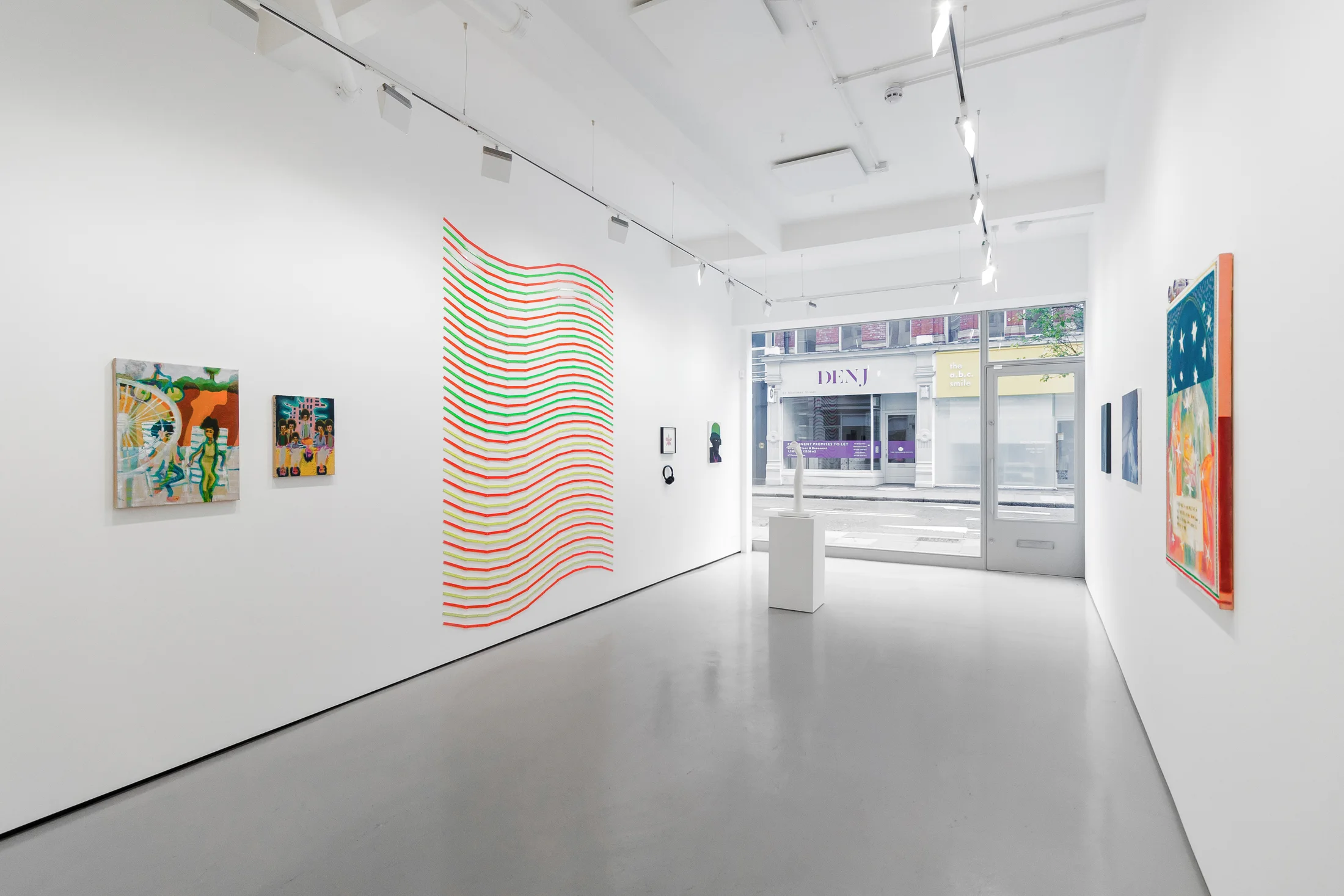 Installation views of 'Kaleidoscope' the inaugural group exhibition at Workplace in 50 Mortimer Street, Fitzrovia, London.