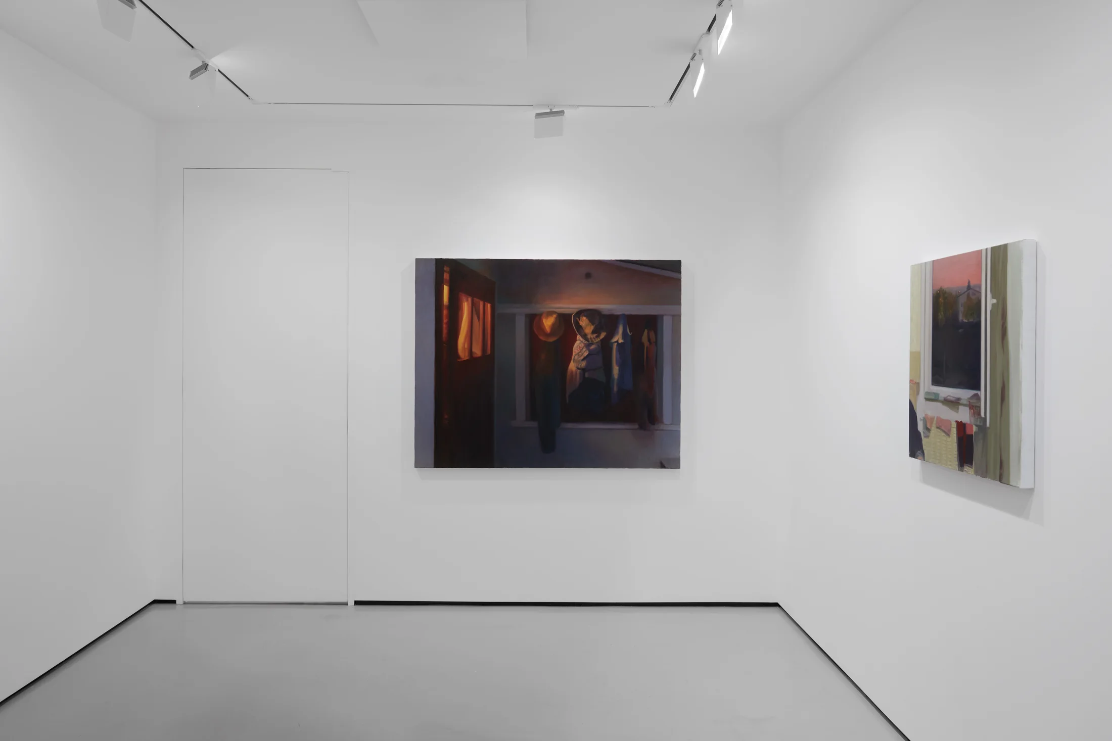 Installation shots of Cristian Avram's exhibition 'Lapse' at Workplace in London. An exhibition of oil paintings in a minimal white gallery space. 