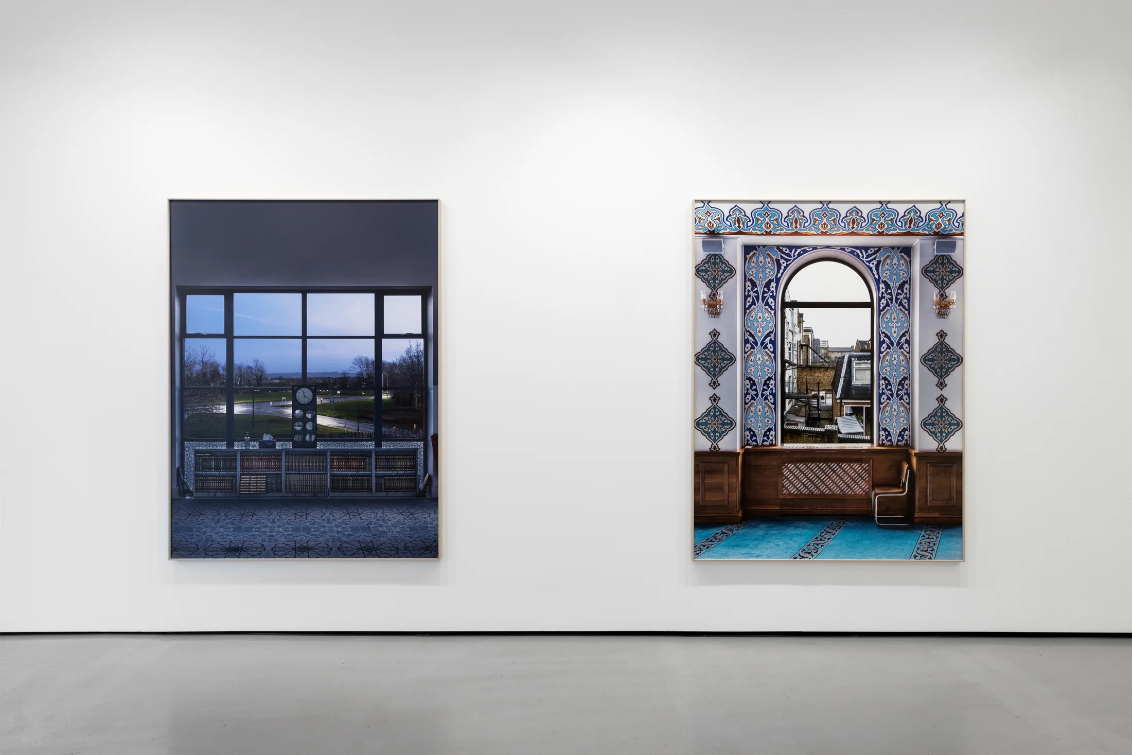 Installation views of Marwan Bassiouni's exhibition 'New British Views' at Workplace in London. 