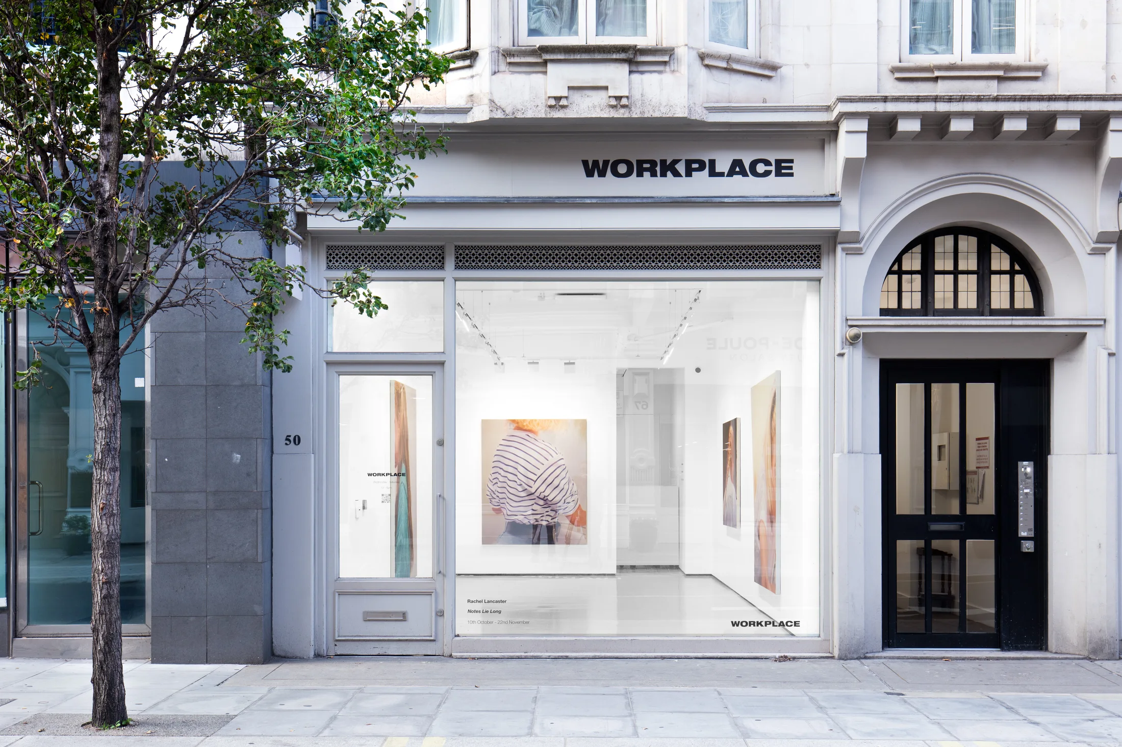 Installation views of Rachel Lancaster's exhibition 'Notes Lie Long' at Workplace in London