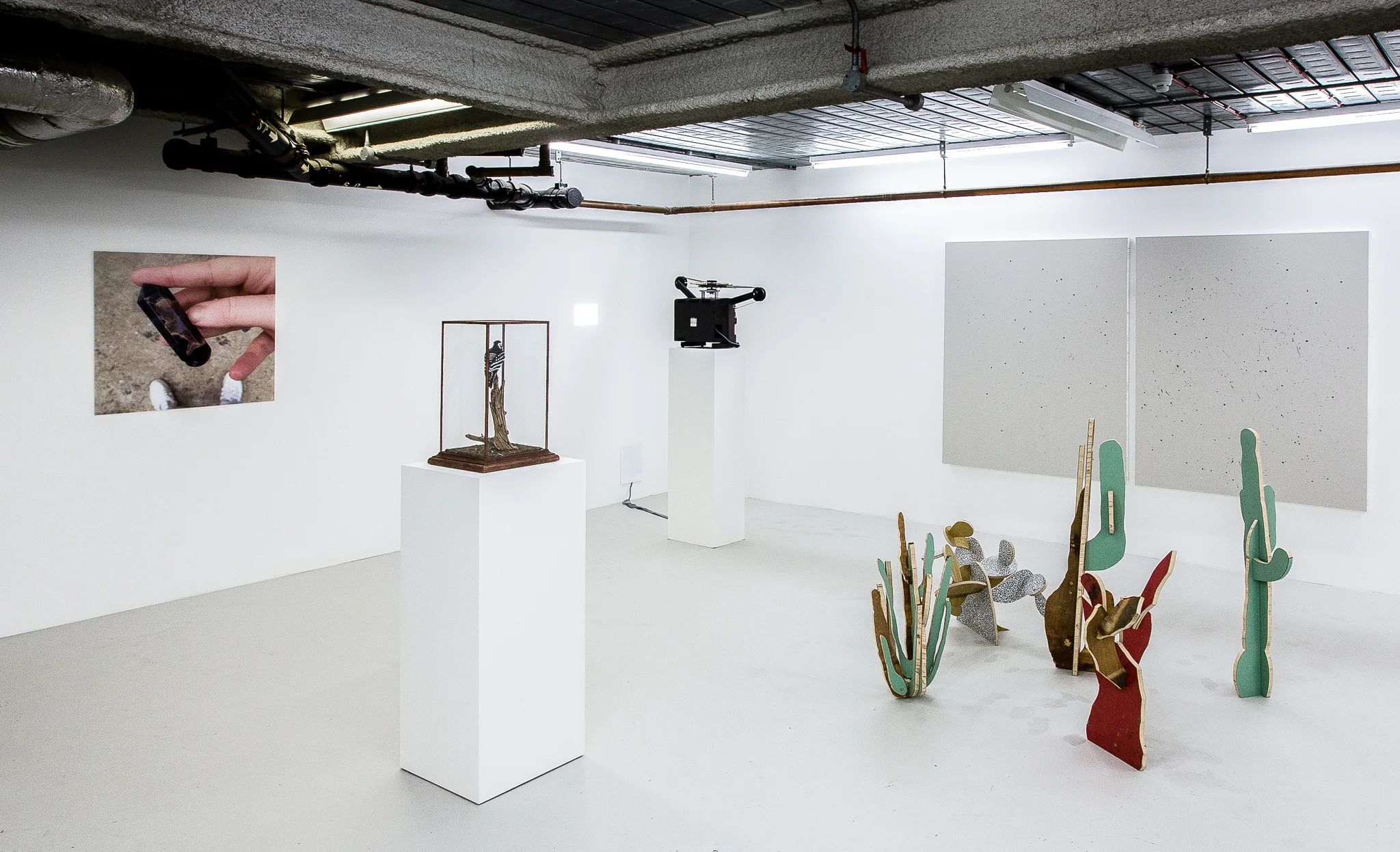 Installation shots of 'Satellite Satellite' a group exhibition at Workplace London 