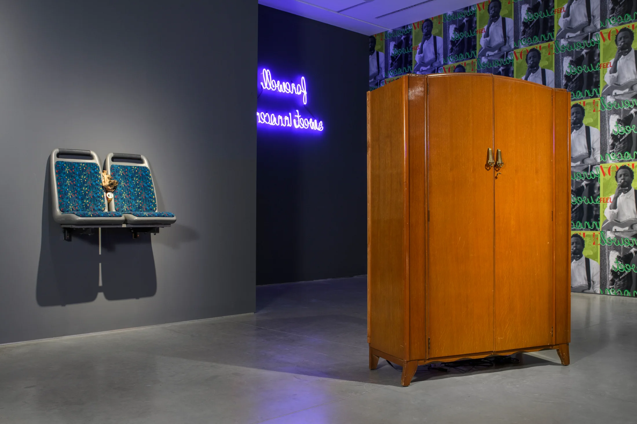 Installation view of Simeon Barlclay's exhibition Farewell Sweet Innocence at John Hansard Gallery Southampton 