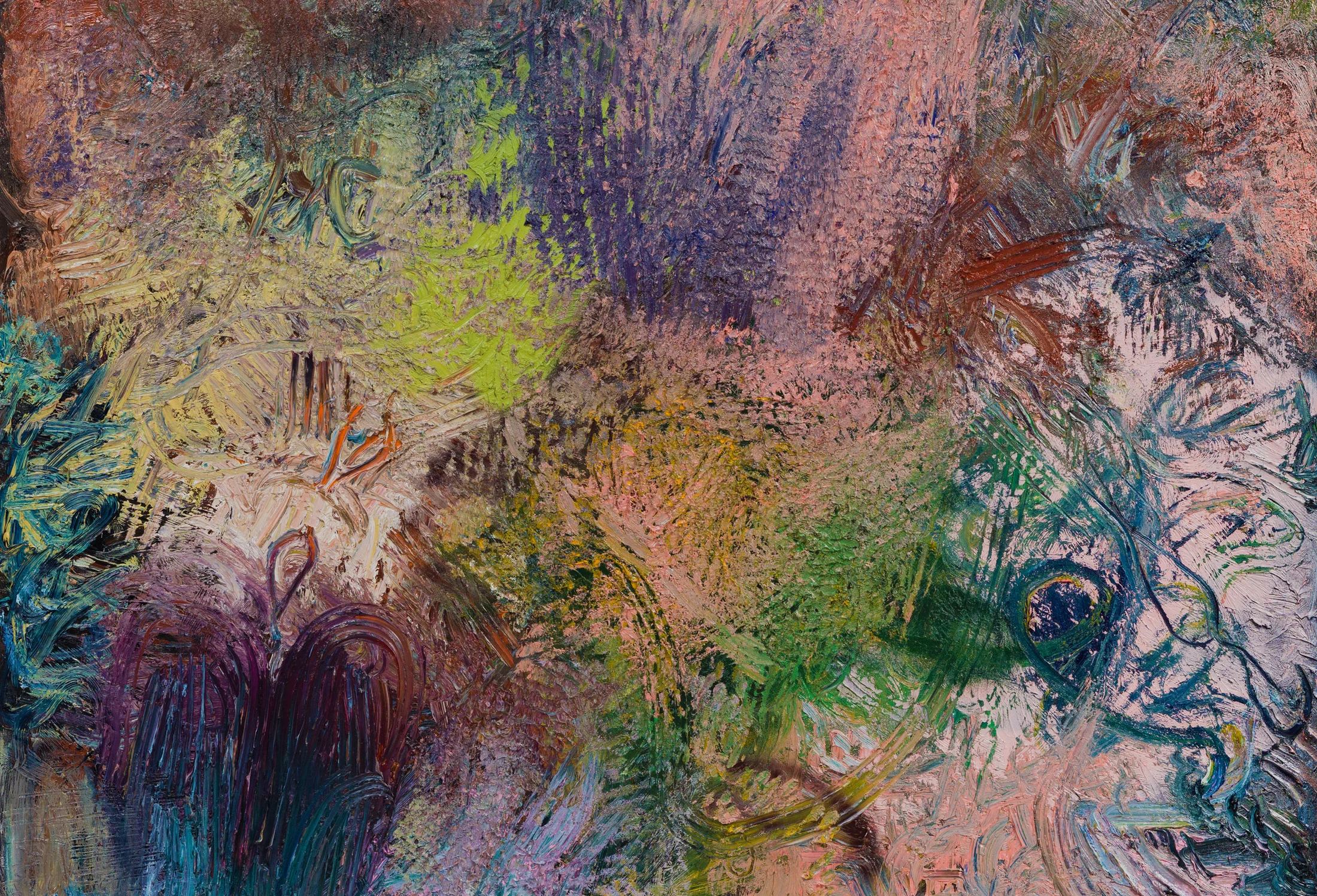 A detail of a gestural colourful painting by James Cabaniuk