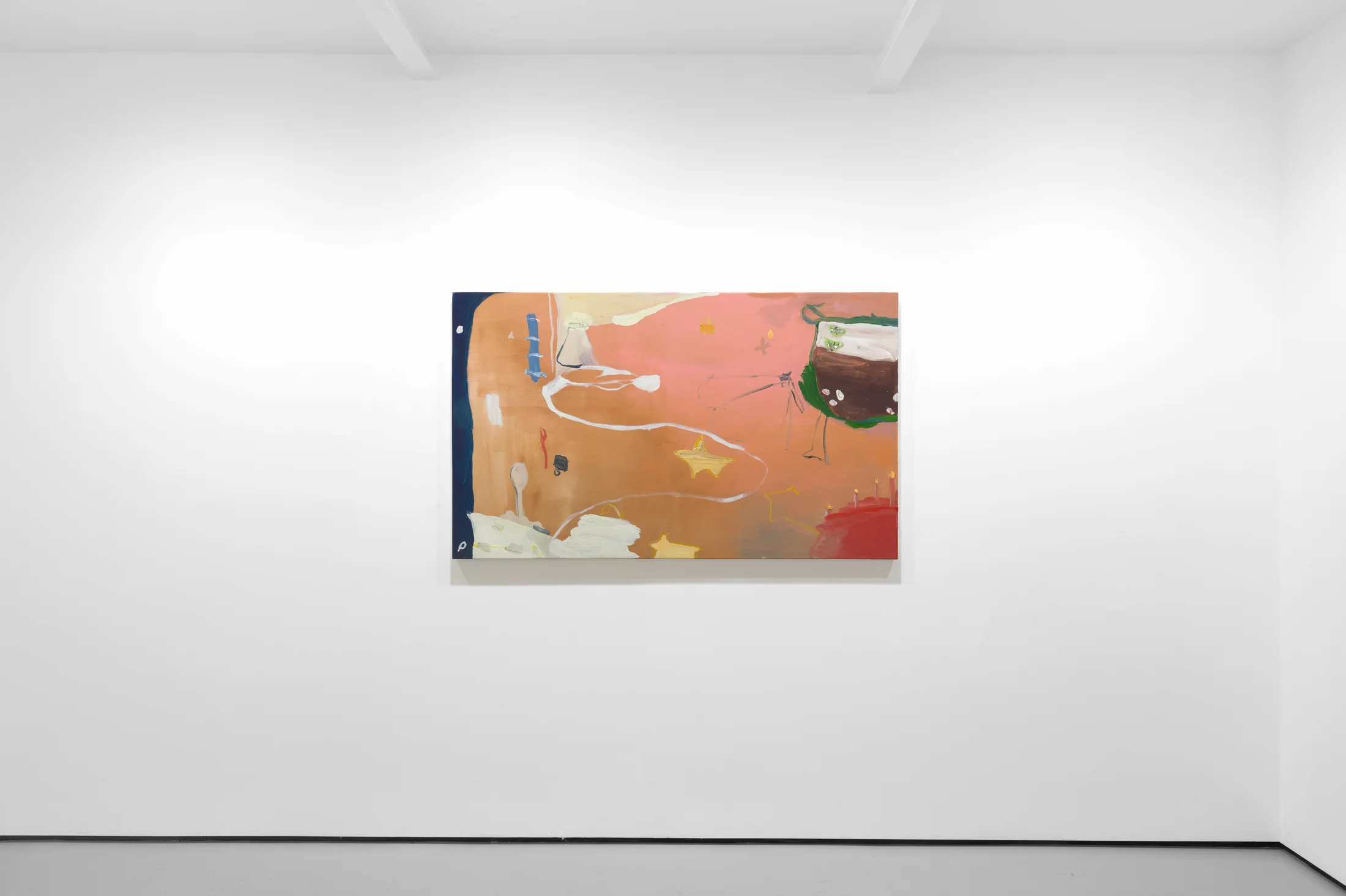 A white walled gallery with 4 artworks by b chehayeb hung on the walls