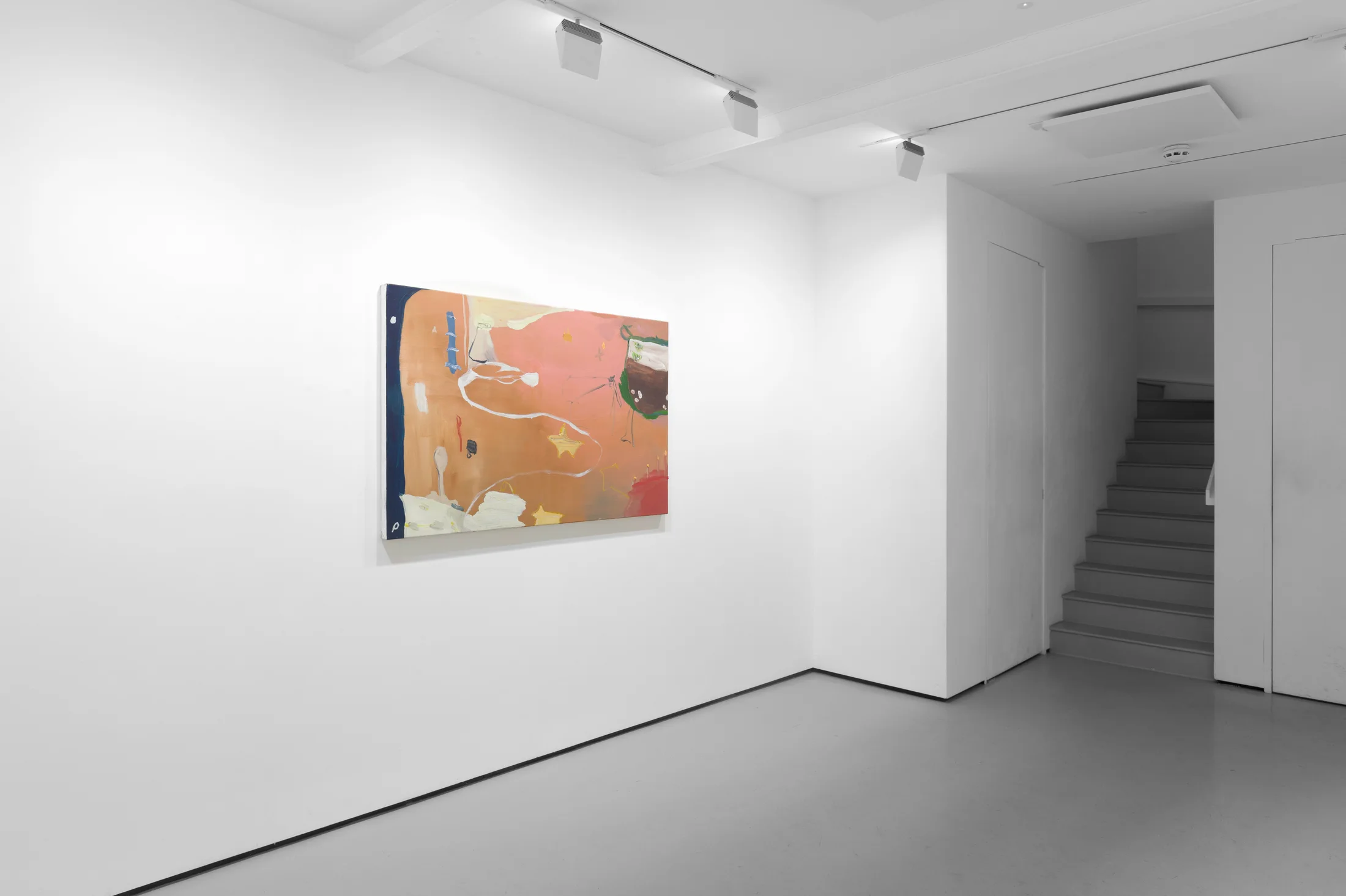 A white walled gallery with 4 artworks by b chehayeb hung on the walls