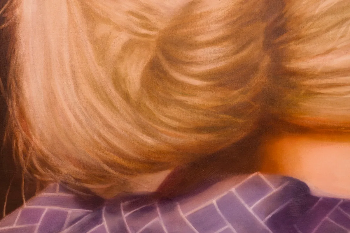 A detail of a painting by Rachel Lancaster of the nape of a woman's neck
