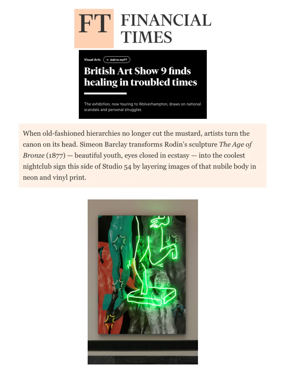 Financial Times ‘British Art Show 9 finds healing in troubled times’ By Rachel Spence February 2022