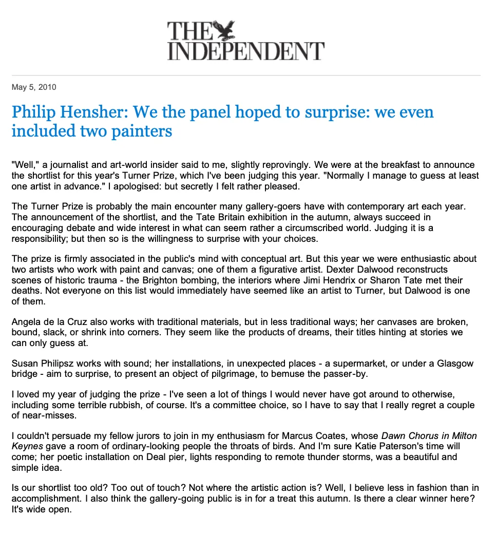 May 5, 2010 Philip Hensher: We the panel hoped to surprise: we even included two painters