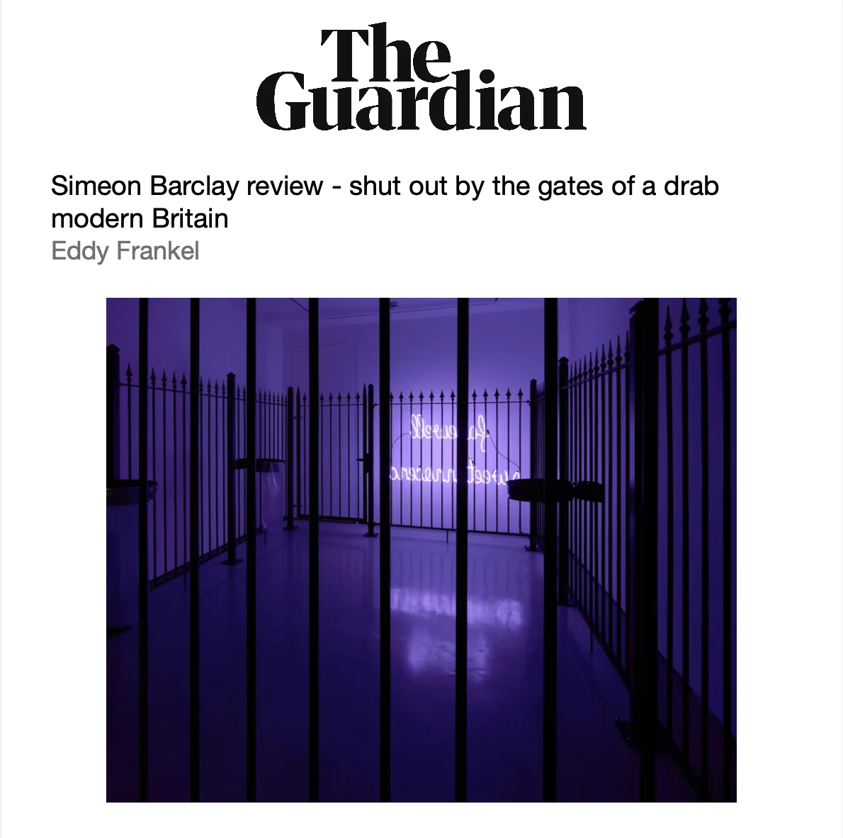 A press clipping for Simeon Barclay