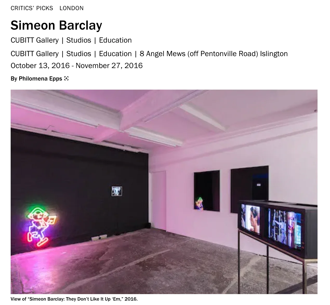 Critics’ Picks London Simeon Barclay