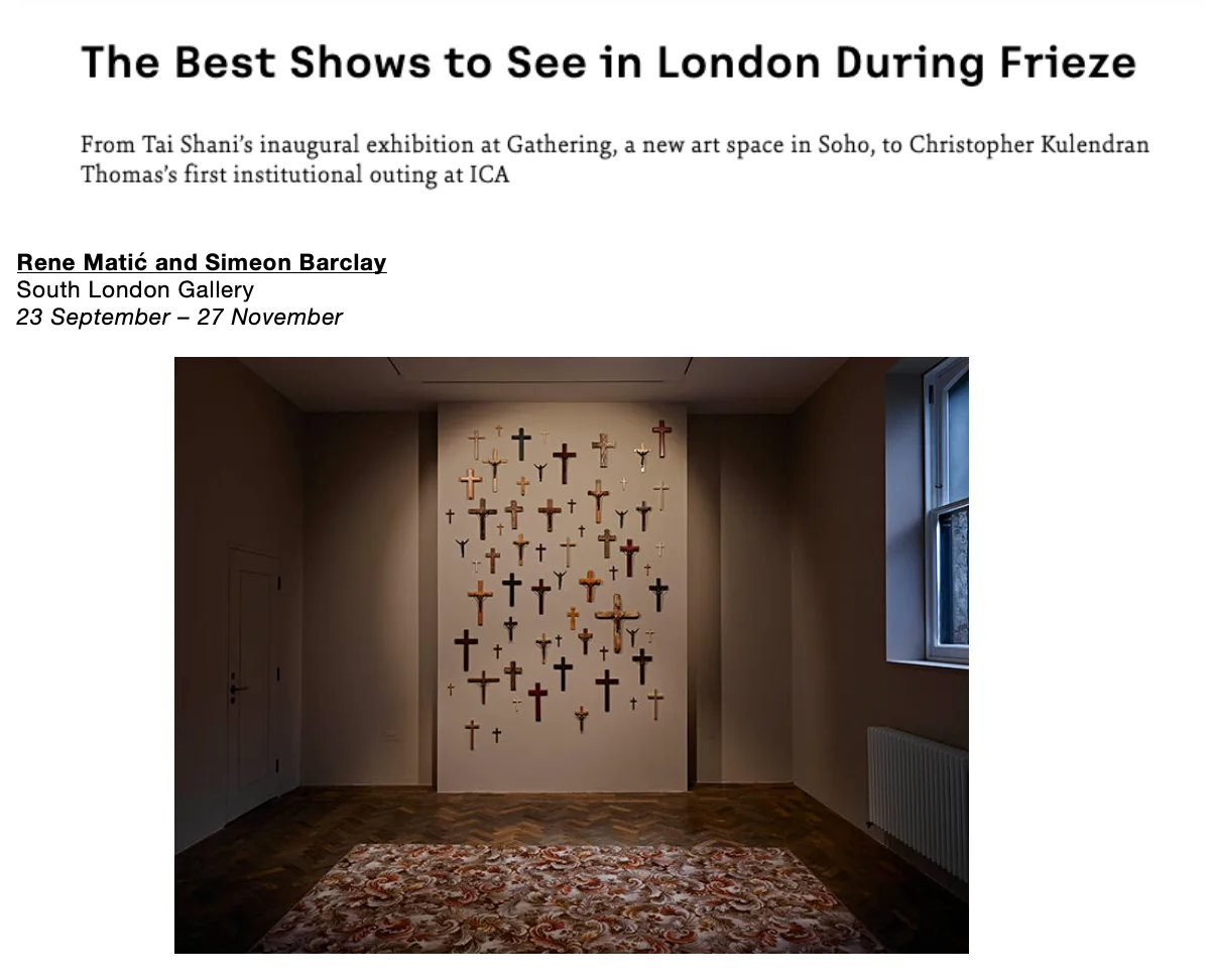 Frieze ‘The Best Shows to See in London During Frieze’ October 2022 By Alice Bucknell