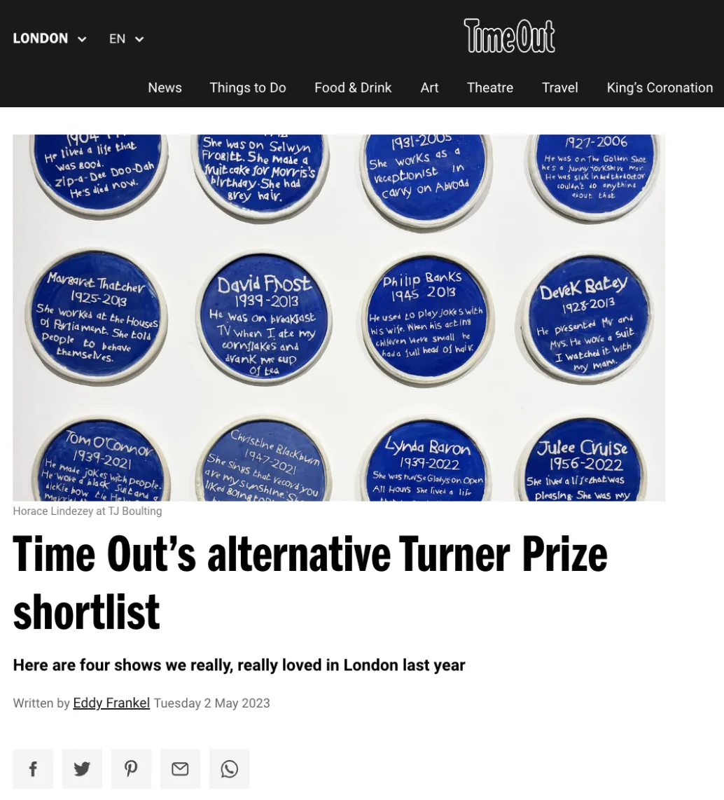 Time Out ‘Time Out’s Alternative Turner Prize Shortlist’ 2 May 2023 Eddy Frankel